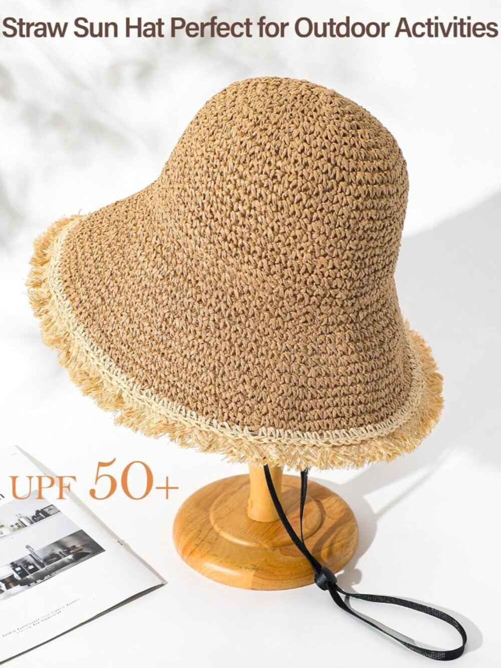 Beach Hats for Women - Straw Bucket Hats for Women, Packable Sun Hat Womens with - Picture 4 of 7